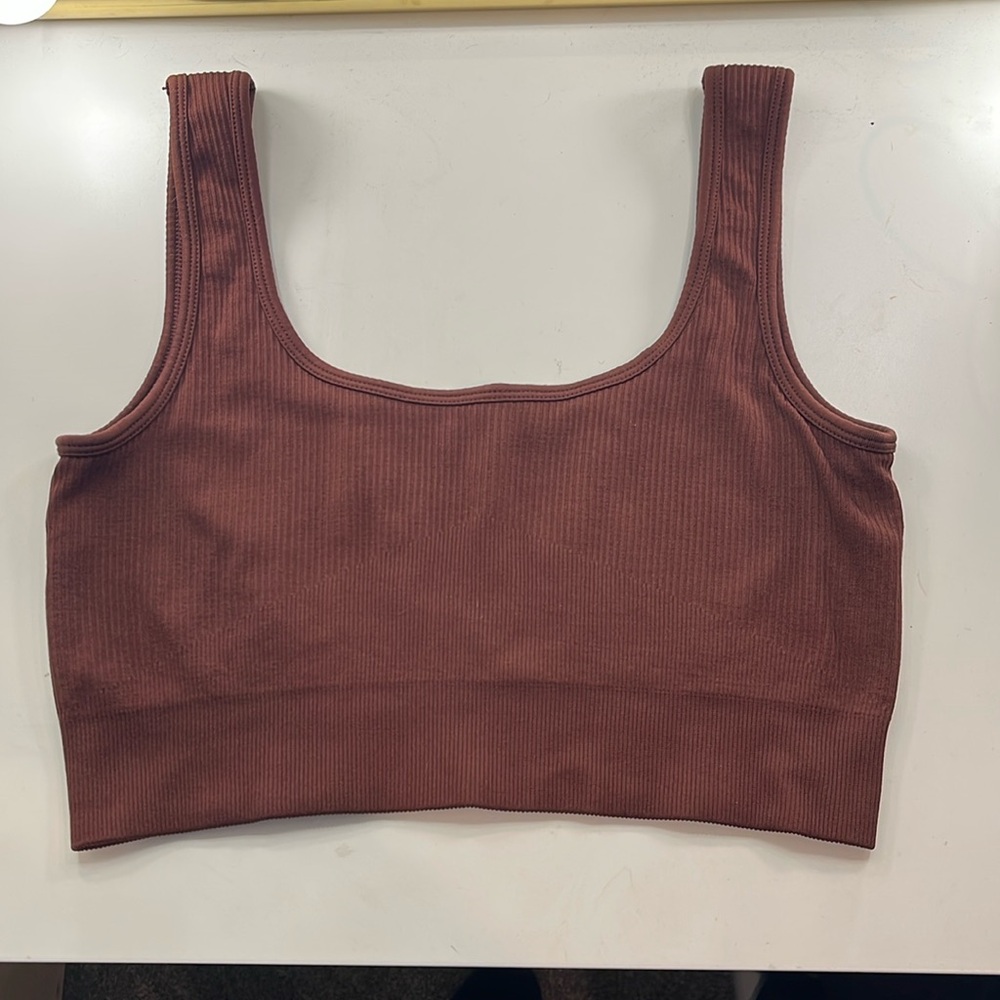 Forever 21 Ribbed Scoop Neck Sports Bralette - Mauve Brown